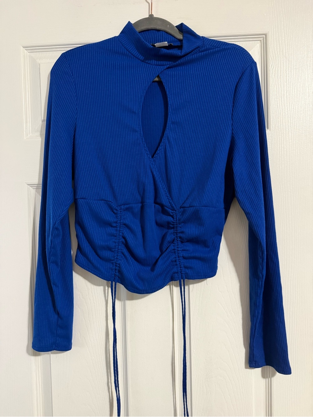 Fashion Nova Cobalt Blue Long Sleeve Ruched Keyhole Top